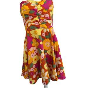 VTG lxia Made In USA Dress Lg Gathered Bust Halter Retro 70’s Flowers Dopamine